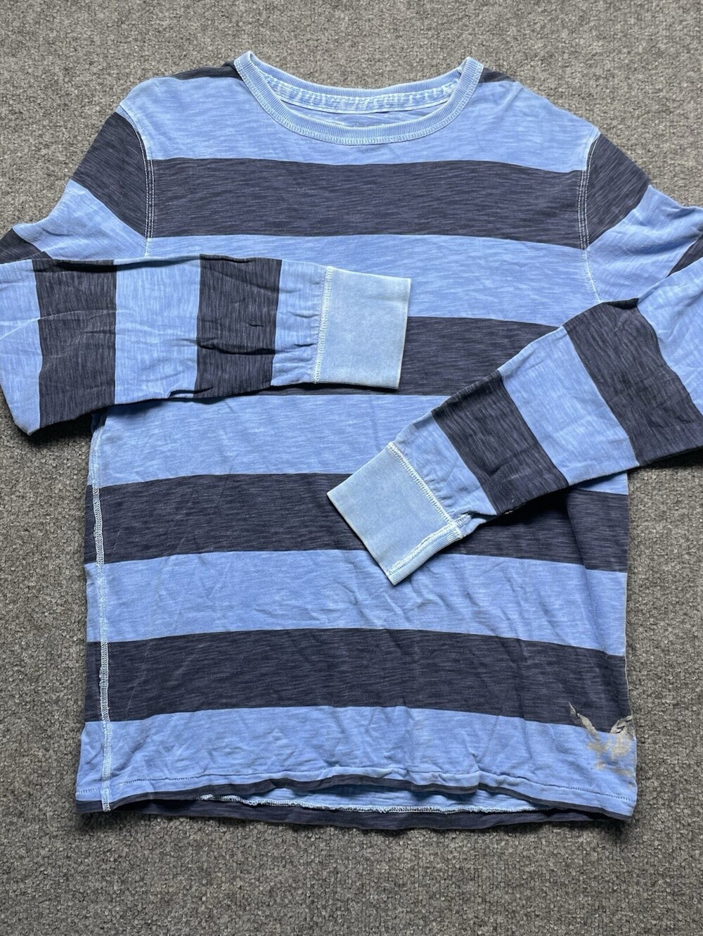 American Eagle Outfitters L/G Long Sleeve Shirt Blue Gray Striped 100% Cotton